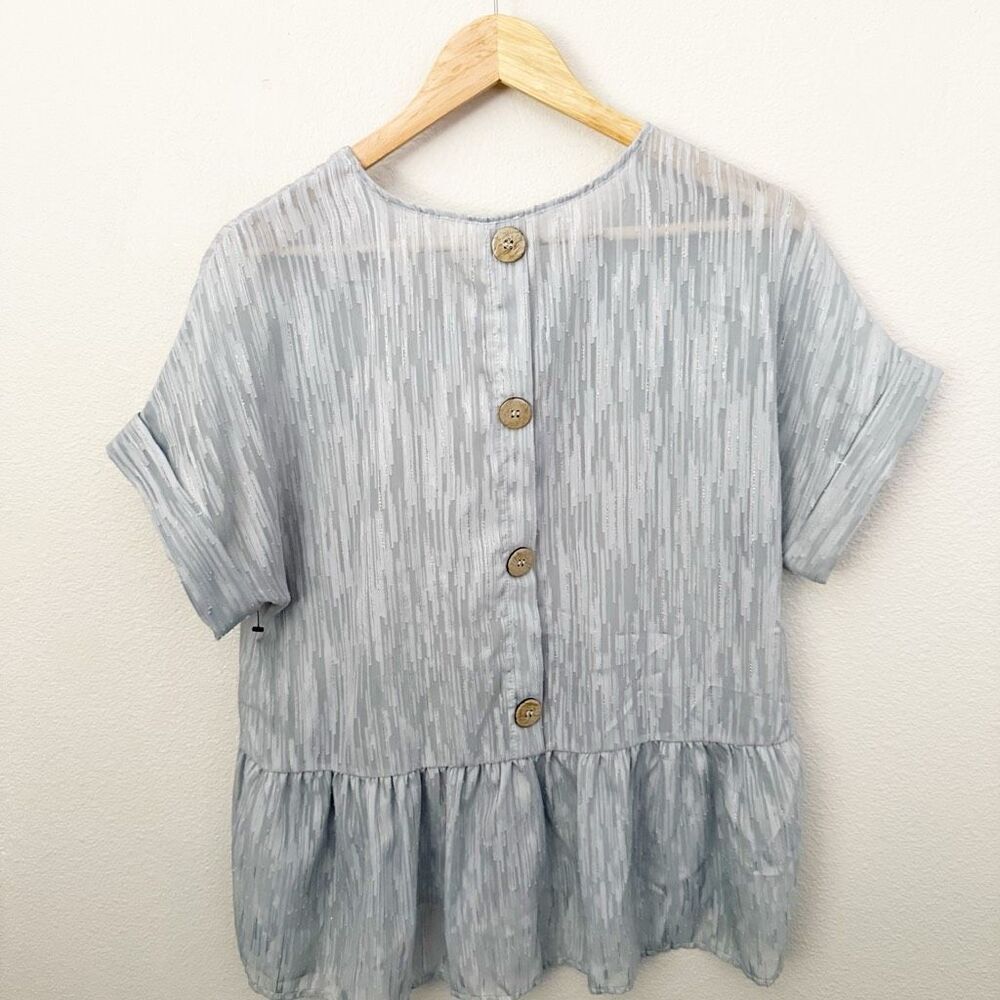 BLU PEPPER x ANTHROPOLOGIE | Blue Gold Button Back Peplum Top Blouse | Small - Picture 8 of 9